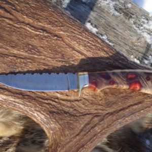 PECKY CYPRESS WITH MELTED COPPER INFILL HANDLE TWIST DAMASCUS BLADE HUNTER