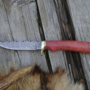 AFRICAN PINK IVORY BURL HANDLE DAMSCUS BLADE HUNTING KNIFE FILE WORKED BLADE