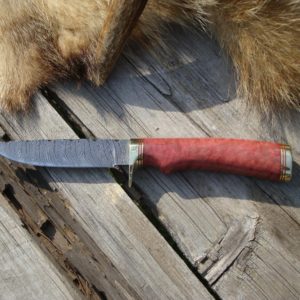 AFRICAN PINK IVORY BURL HANDLE DAMSCUS BLADE HUNTING KNIFE FILE WORKED BLADE