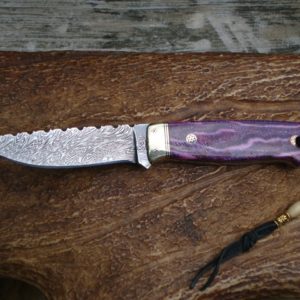 PINK FOSSIL CORAL HANDLE LIGHTNING DAMASCUS BLADE FILE WORKED HUNTER