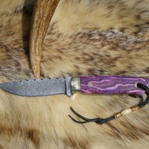 PINK FOSSIL CORAL HANDLE LIGHTNING DAMASCUS BLADE FILE WORKED HUNTER