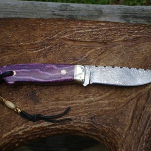 PINK FOSSIL CORAL HANDLE LIGHTNING DAMASCUS BLADE FILE WORKED HUNTER