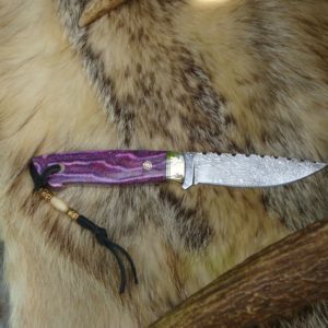 PINK FOSSIL CORAL HANDLE LIGHTNING DAMASCUS BLADE FILE WORKED HUNTER