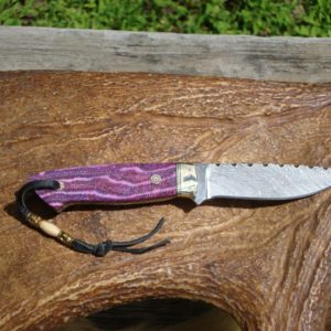 PINK FOSSIL CORAL HANDLE LIGHTNING DAMASCUS BLADE FILE WORKED HUNTER