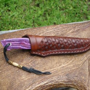 PINK FOSSIL CORAL HANDLE LIGHTNING DAMASCUS BLADE FILE WORKED HUNTER