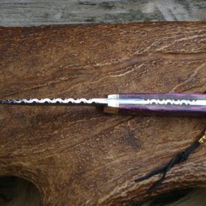 PINK FOSSIL CORAL HANDLE LIGHTNING DAMASCUS BLADE FILE WORKED HUNTER