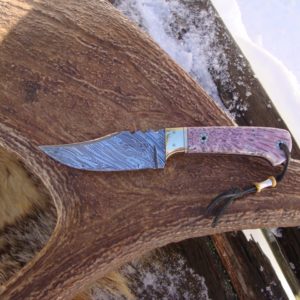 PINK FOSSIL CORAL HANDLE DAMASCUS BLADE HUNTER WITH FILE WORK