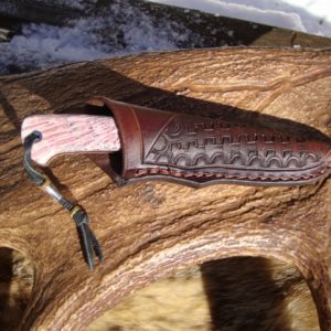 PINK FOSSIL CORAL HANDLE DAMASCUS BLADE HUNTER WITH FILE WORK