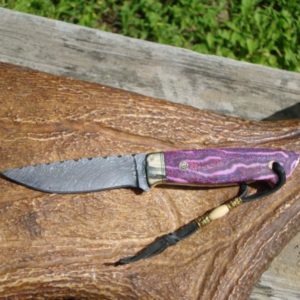 PINK FOSSIL CORAL HANDLE LIGHTNING DAMASCUS BLADE FILE WORKED HUNTER