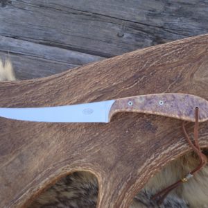 BOXELDER BURL WOOD HANDLE FILLET KNIFE WITH 8A STEEL BLADE