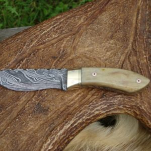 MERINO RAM HORN HANDLE DAMASCUS BLADE HUNTER WITH FILE WORK