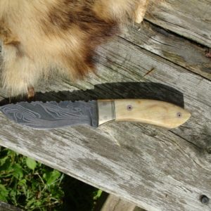 MERINO RAM HORN HANDLE DAMASCUS BLADE HUNTER WITH FILE WORK