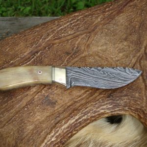 MERINO RAM HORN HANDLE DAMASCUS BLADE HUNTER WITH FILE WORK