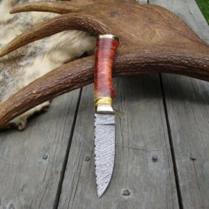 DAMASCUS BLADE WITH RARE FLAME BOXELDER AND COPAL AMBER HANDLE