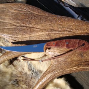 CUSTOM FILLET KNIFE WITH AUSTRALIAN RED MALLE BURL WOOD HANDLES