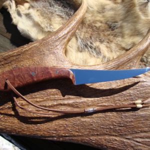 CUSTOM FILLET KNIFE WITH AUSTRALIAN RED MALLE BURL WOOD HANDLES