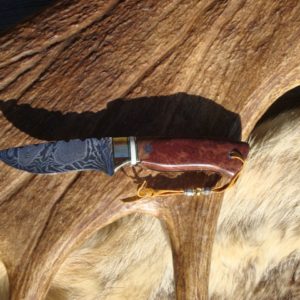RED MALLE WITH PREBAN ELEPHANT IVORY HANDLE, FINGER PRINT DAMASCUS BLADE