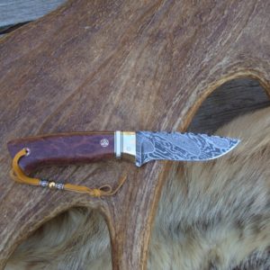 RED MALLE WITH PREBAN ELEPHANT IVORY HANDLE, FINGER PRINT DAMASCUS BLADE