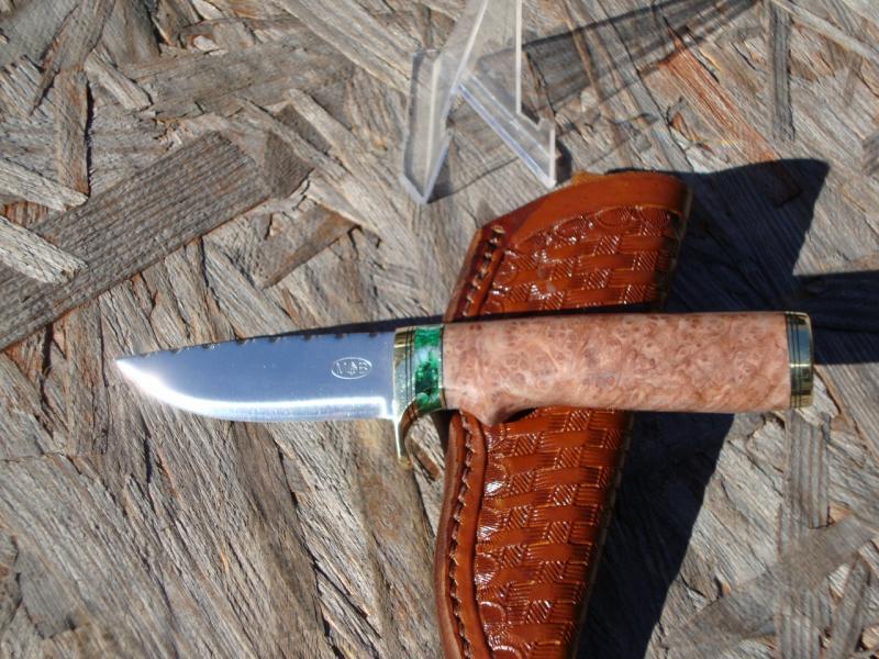 REDWOOD LACE BURL HANDLE WITH MAMMOTH TOOTH SPACER, FILE WORKED SCANDI GRIND TOOL STEEL BLADE