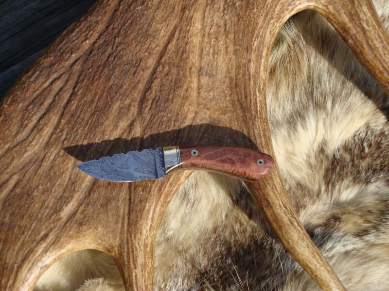 RED MALLE TIGER STRIPE DAMASCUS BLADE SMALL HUNTER FILE WORKED
