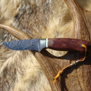 RED MALLE WITH PREBAN ELEPHANT IVORY HANDLE, FINGER PRINT DAMASCUS BLADE