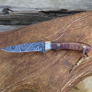HONDURAN ROSEWOOD HANDLE DAMASCUS BLADE BIRD TROUT KNIFE FILE WORKED BLADE