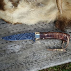 HONDURAN ROSEWOOD HANDLE DAMASCUS BLADE BIRD TROUT KNIFE FILE WORKED BLADE