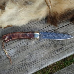 HONDURAN ROSEWOOD HANDLE DAMASCUS BLADE BIRD TROUT KNIFE FILE WORKED BLADE