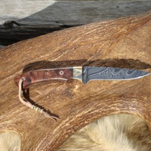 HONDURAN ROSEWOOD HANDLE DAMASCUS BLADE BIRD TROUT KNIFE FILE WORKED BLADE
