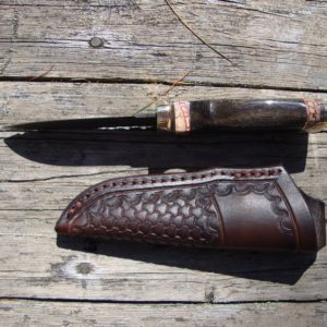 Russian Bog Oak and Mammoth tooth spacers Mosiac Damascus blade with file work