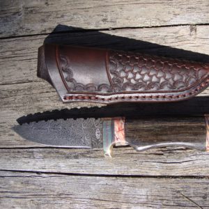 Russian Bog Oak and Mammoth tooth spacers Mosiac Damascus blade with file work