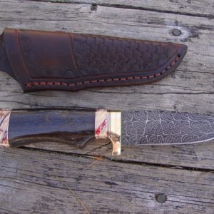 Russian Bog Oak and Mammoth tooth spacers Mosiac Damascus blade with file work