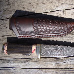 Russian Bog Oak and Mammoth tooth spacers Mosiac Damascus blade with file work