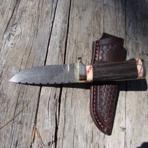 Russian Bog Oak and Mammoth tooth spacers Mosiac Damascus blade with file work