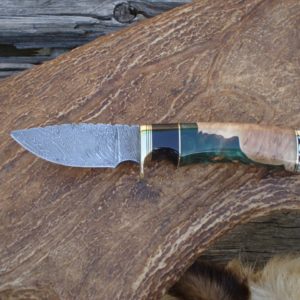 AUSTRALIAN RED MALLE WITH EMERALD GREEN RESIN HANDLE FIRE TWIST DAMASCUS BLADE WITH FILE WORK