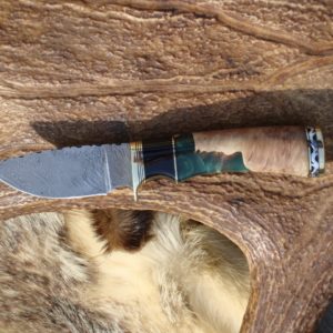 AUSTRALIAN RED MALLE WITH EMERALD GREEN RESIN HANDLE FIRE TWIST DAMASCUS BLADE WITH FILE WORK