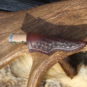 AUSTRALIAN RED MALLE WITH EMERALD GREEN RESIN HANDLE FIRE TWIST DAMASCUS BLADE WITH FILE WORK