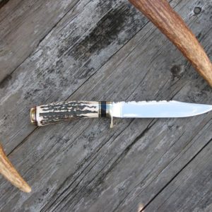 CARBON STEEL INDIA STAG WITH BUFFALO HORN HANDLE CLIP POINT