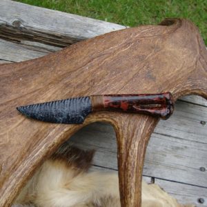 FLINTNAPPED MEXICAN OBSIDIAN BLADE SEAWEED HANDLE KNIFE