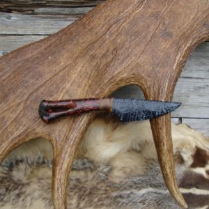 FLINTNAPPED MEXICAN OBSIDIAN BLADE SEAWEED HANDLE KNIFE