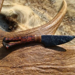 FLINTNAPPED MEXICAN OBSIDIAN BLADE SEAWEED HANDLE KNIFE