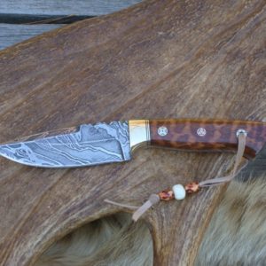 SNAKEWOOD HANDLE TIGER STRIPE DAMASCUS BLADE CUSTOM KNIFE