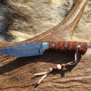 SNAKEWOOD HANDLE TIGER STRIPE DAMASCUS BLADE CUSTOM KNIFE