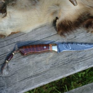 SNAKEWOOD WITH GIRAFFE BONE HANDLE DAMASCUS BLADE BIRD TROUT HUNTER