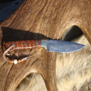 SNAKEWOOD HANDLE TIGER STRIPE DAMASCUS BLADE CUSTOM KNIFE