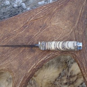 SPALTED HACKBERRY WITH MAMMOTH TOOTH HANDLE TIGER STRIPE DAMASCUS BLADE WITH LOTS OF FILE WORK