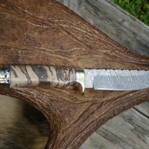 SPALTED HACKBERRY HANDLE TIGER STRIPE DAMASCUS BLADE FILE WORKED BLADE AND SPACER