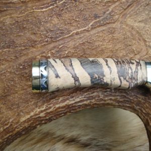 SPALTED HACKBERRY HANDLE TIGER STRIPE DAMASCUS BLADE FILE WORKED BLADE AND SPACER