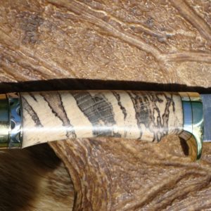 SPALTED HACKBERRY HANDLE TIGER STRIPE DAMASCUS BLADE FILE WORKED BLADE AND SPACER