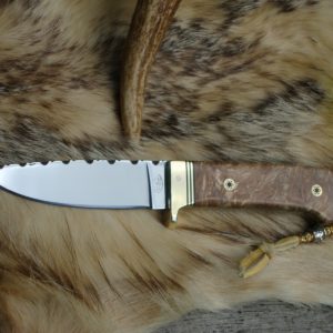 SPALTED SUGAR MAPLE HANDLE 440C BLADE TAPERED TANG DROP POINT FILE WORKED HUNTER